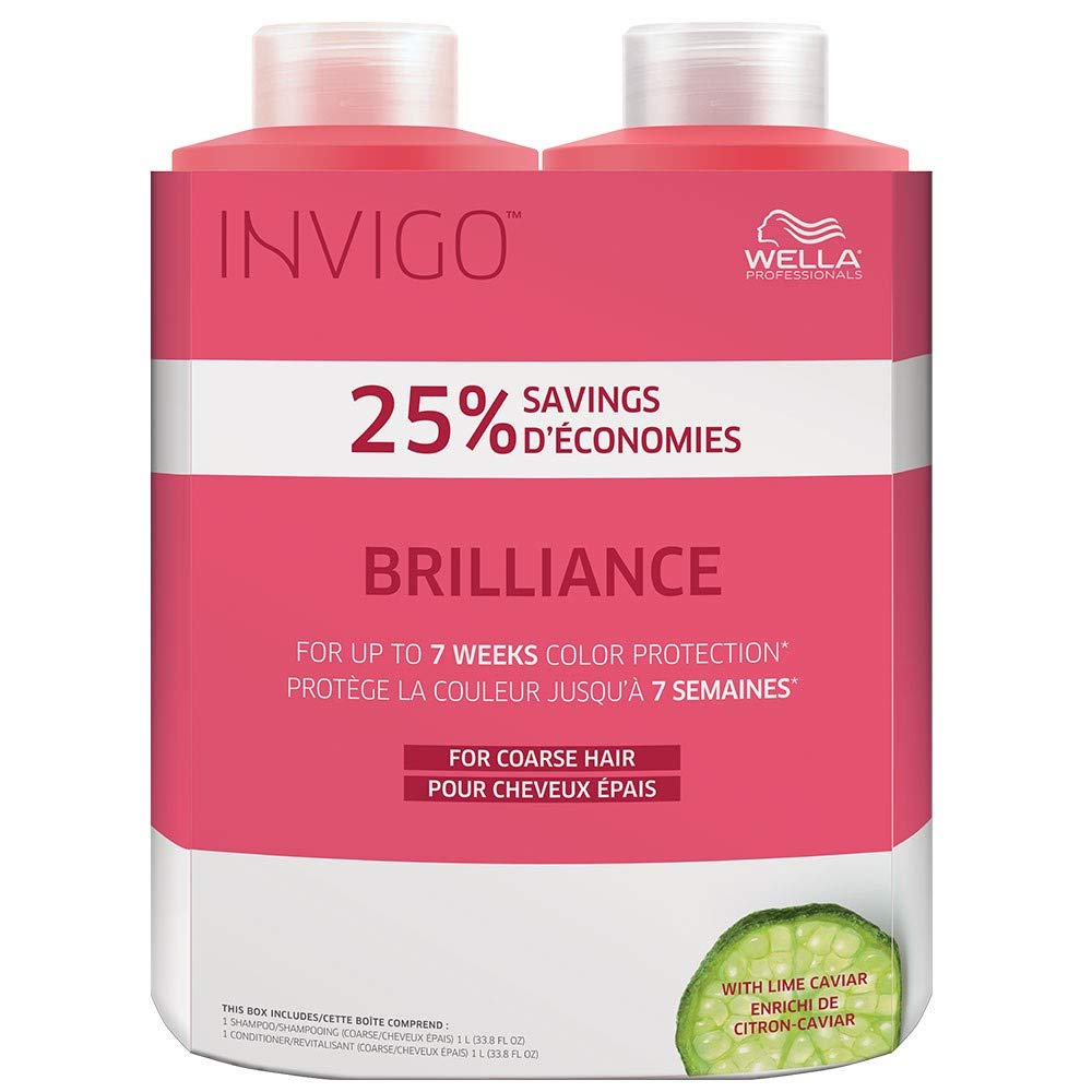 Wella Invigo Brilliance Shampoo & Conditioner for Coarse Colored Hair Liter 33.8 oz